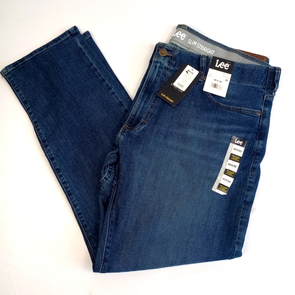 Lee Slim Straight Blue Jeans 40 X 30 NWT Stretch - Picture 1 of 9
